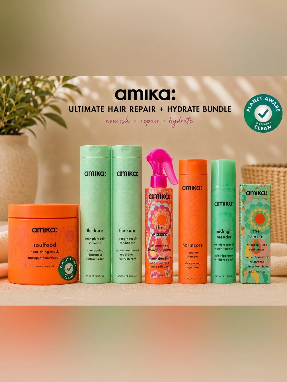 AMIKA Sephora Luxury Haircare Bundle | Repair + Hydration | 7 Pieces
